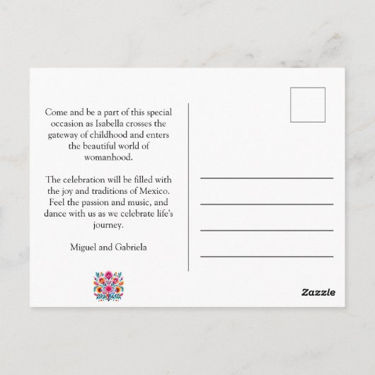 Bloemen Quinceanera Zwart Mexicaans Fiesta Verjaar Briefkaart (Achterkant)