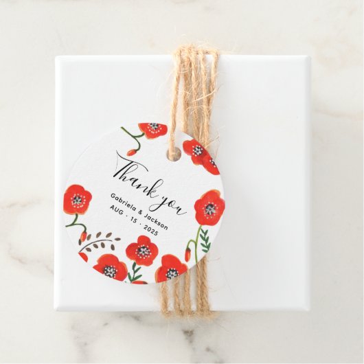 Bloemen Red Poppies bruiloft Bedankjes Labels (In situ)