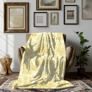 bloemen retro geel toile de jouy fleece deken