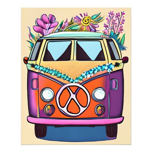 Bloemen Retro Hippie Van Kunst Foto Afdruk (Voorkant)