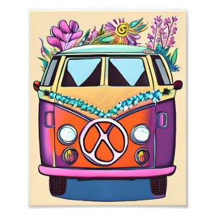 Bloemen Retro Hippie Van Kunst Foto Afdruk
