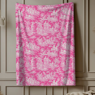 Bloemen Retro Hot Pink Toile de Jouy Fleece Deken