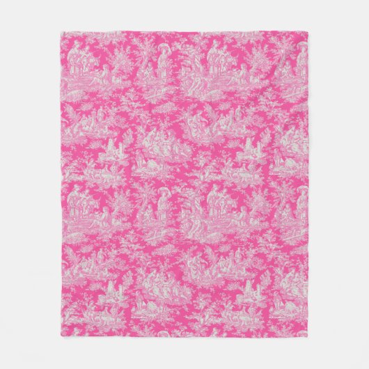  Bloemen Retro Hot Pink Toile de Jouy Fleece Deken (Voorkant)