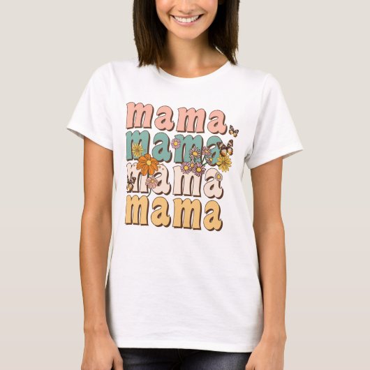 Bloemen Retro Mama T-shirt (Voorkant)