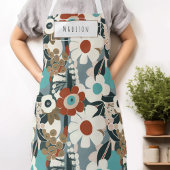 Bloemen Retro Mid-Century Modern Naam Schort
