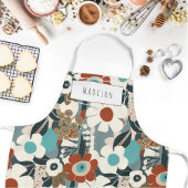 Bloemen Retro Mid-Century Modern Naam Schort