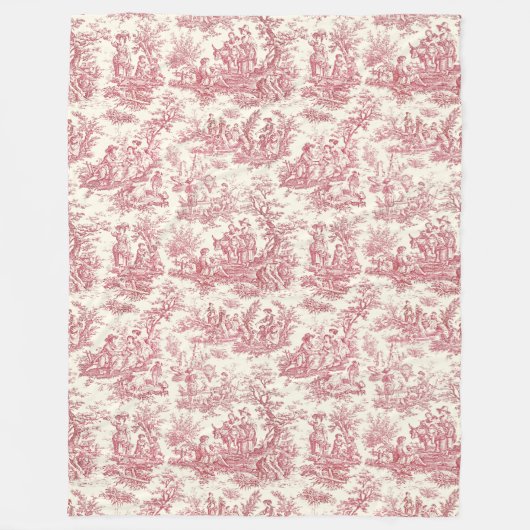  bloemen retro rood toile de jouy fle fleece deken (Voorkant)