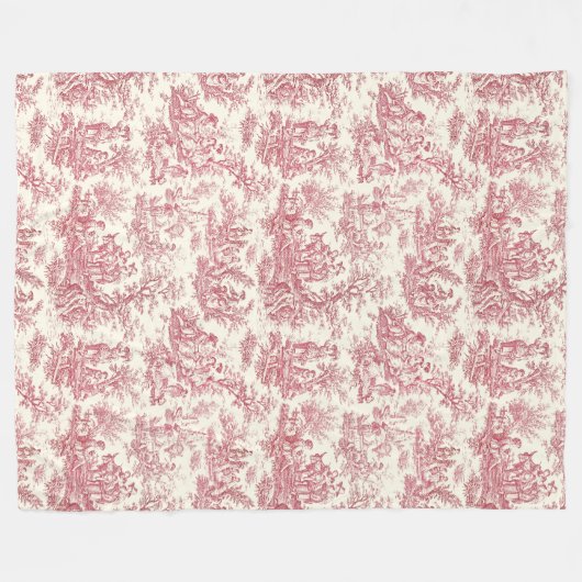  bloemen retro rood toile de jouy fle fleece deken (Voorkant (Horizontaal))