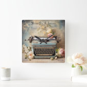 Bloemen Retro  Typewriter wandklok Vierkante Klok (Huis)