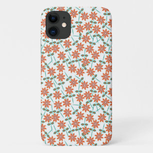 Bloemen Rode Bloemen Patroon Witte Achtergrond-142 iPhone 11 Hoesje