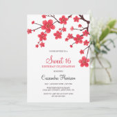 Bloemen Rode Kersenbloesem Sakura 16e verjaardag Kaart (Staand voorkant)