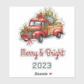 Bloemen Rode Kerstmis Vrachtwagen Vakantie Sticker (Vel)