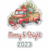 Bloemen Rode Kerstmis Vrachtwagen Vakantie Sticker (Voorkant)