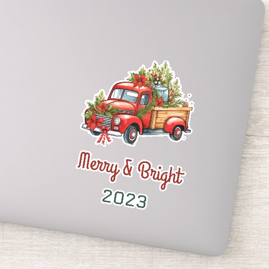 Bloemen Rode Kerstmis Vrachtwagen Vakantie Sticker (Detail)
