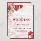 Bloemen Rode Marmeren Script Overlay bruiloft uitn Kaart (Voorkant / Achterkant)