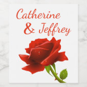 Bloemen Rode Rose Bloem Gepersonaliseerde Bruiloft Wijn Etiket (Enkel label)