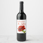 Bloemen Rode Rose Bloem Gepersonaliseerde Bruiloft Wijn Etiket (Voorkant)