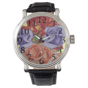 bloemen rode rozen en rozen buisjes bloemhorloge horloge