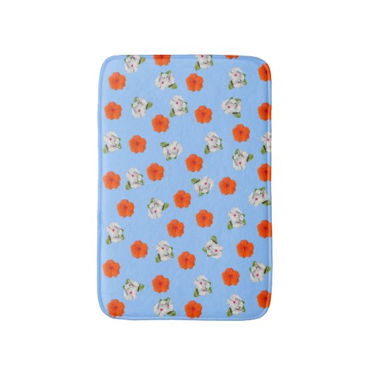 Bloemen Romance (blauwe achtergrond) Badmat (Voorkant Verticaal)