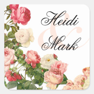 Bloemen Romance Roze Rozen   wit Vierkante Sticker