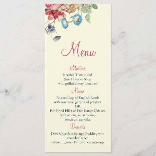 Bloemen Romantisch Bruiloft Menu (Voorkant)