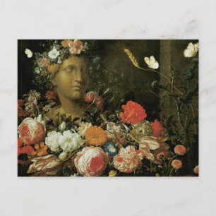 Bloemen rond een klassieke buste briefkaart