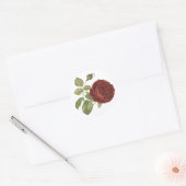 Bloemen  rood Bourgogne Roos - Bruiloft Ronde Sticker (Envelop)