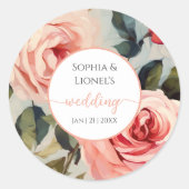 Bloemen rood en roze bloemen klassieke bruiloft ronde sticker (Voorkant)