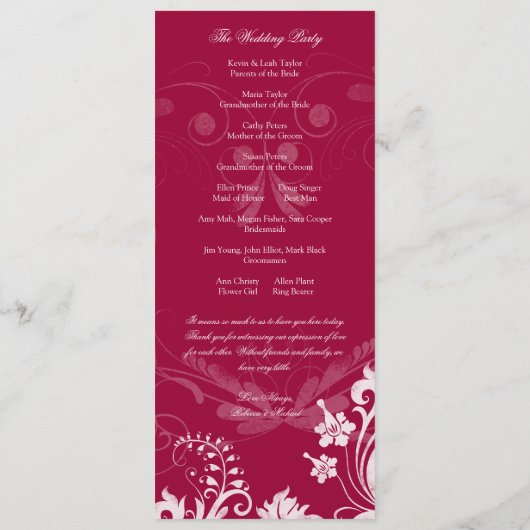 Bloemen Rood en Wit Trouwprogramma Programma (Achterkant)