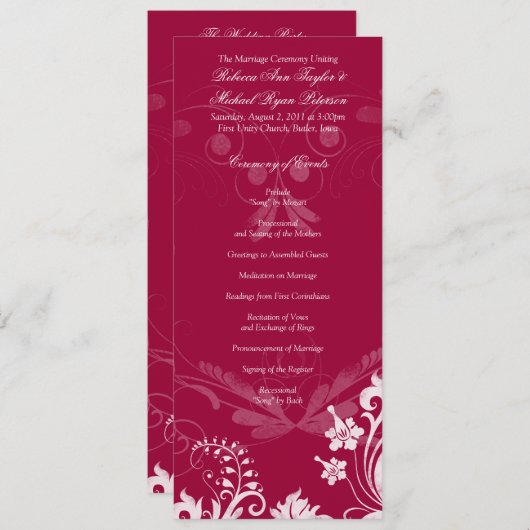 Bloemen Rood en Wit Trouwprogramma Programma (Voorkant / Achterkant)