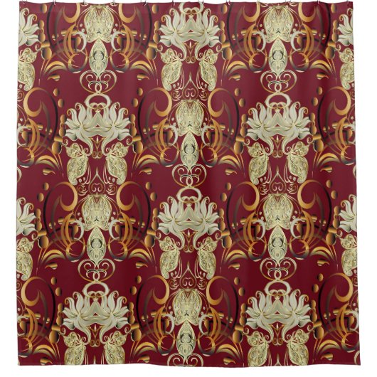 Bloemen rood-goud, luxueus patroon. douchegordijn (Voorkant)