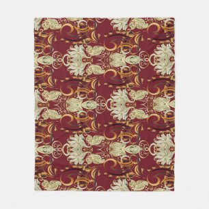 Bloemen rood-goud, luxueus patroon. fleece deken