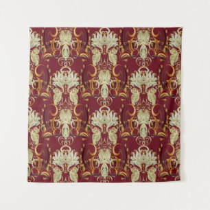 Bloemen rood-goud, luxueus patroon. wandkleed