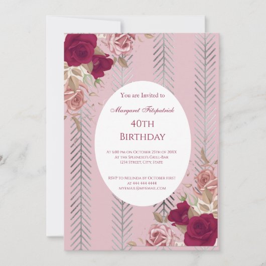 Bloemen Rood Roze Rozen Verjaardagsfeest Uitnodigi Kaart (Voorkant)