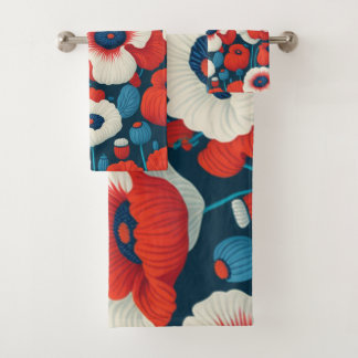 Bloemen rood, wit, blauwe papavers bad handdoek
