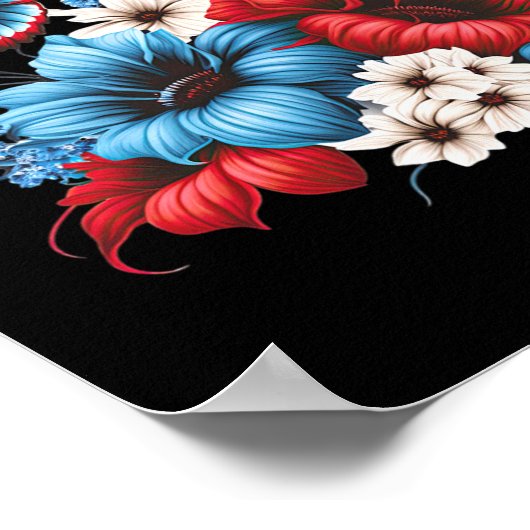 Bloemen - rood wit en blauw 4 juli patriottisch poster (Hoek)