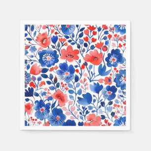 Bloemen rood, wit en blauw servet