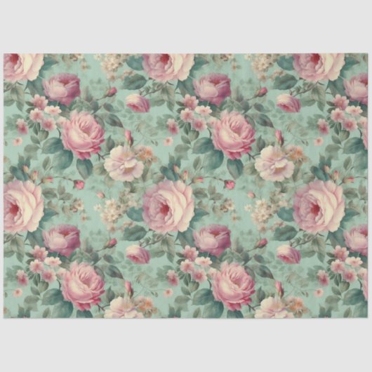  Bloemen Roos Aqua Decoupage Tissuepapier (Voorkant)