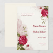 Bloemen Roos bruiloft Kaart (Voorkant / Achterkant)