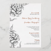 Bloemen Roos Goud Bruiloft Folie Uitnodiging (Voorkant)