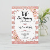 Bloemen Roos Goud Wit Foto 50e Verjaardag Kaart (Staand voorkant)