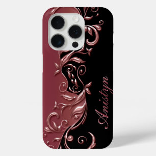 Bloemen Roos Goud & Zwart - Gepersonaliseerd iPhone 15 Pro Case