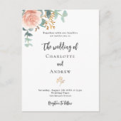 Bloemen roos gouden eucalyptus groen bruiloft uitnodiging briefkaart (Voorkant)