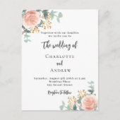 Bloemen roos gouden groen QR code details bruiloft Uitnodiging Briefkaart (Voorkant)