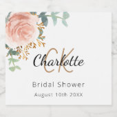 Bloemen roos gouden monogram vrijgezellenfeest sparkling wijnetiket (Enkel label)