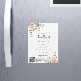 Bloemen roos gouden QR code details luxe bruiloft Magnetische Uitnodiging