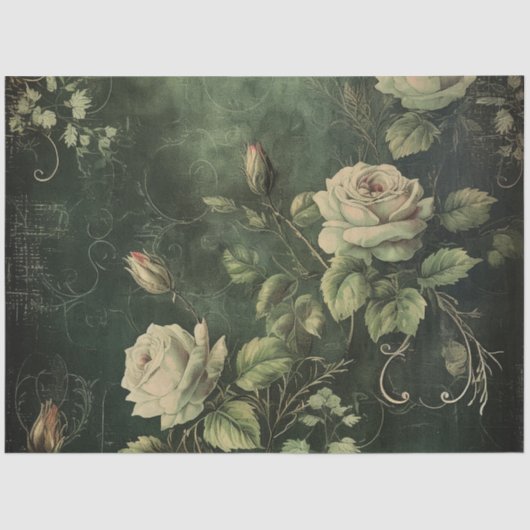  Bloemen Roos Groen Decoupage Tissuepapier (Voorkant)