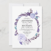 Bloemen Roos Paarse bladeren krans bruiloft Kaart (Voorkant)