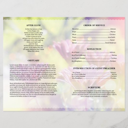 Bloemen rouwbrief sjabloon (Achterkant)