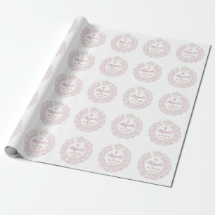 Bloemen Roze Baby Angel Cross Doop Cadeaupapier